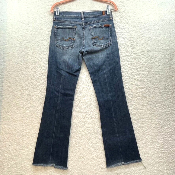 7 For All Mankind Jeans Womens 27 Blue Boot Cut Low Rise Medium Wash Raw Hem - Picture 2 of 15